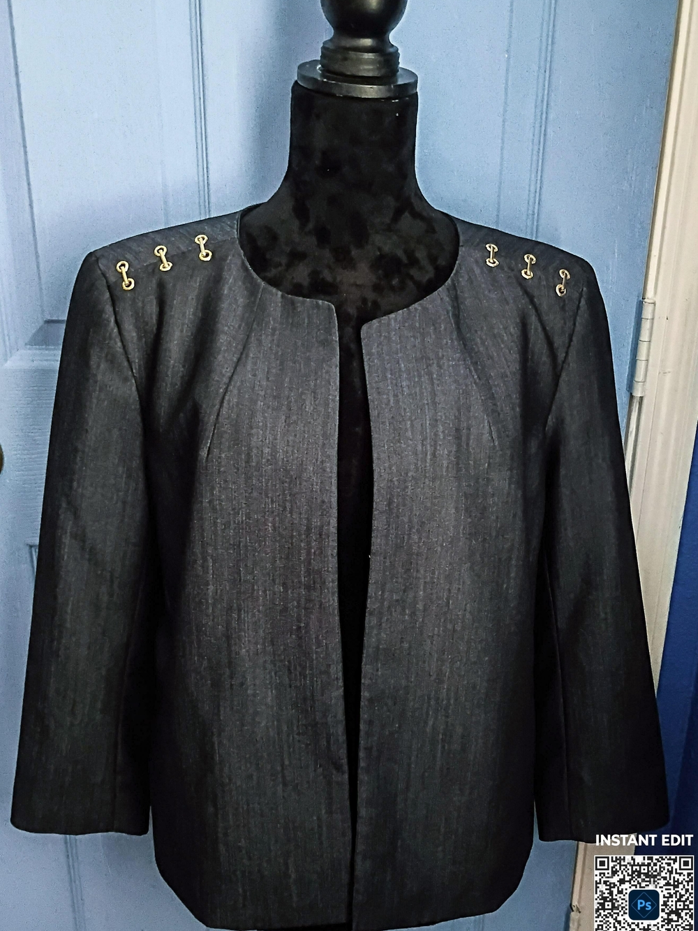 Ann Klein Vintage Discontinued Grey Blazer Women's Size Large With Gold Accents